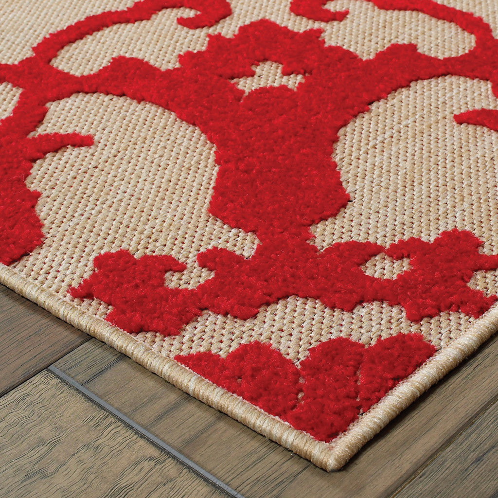 5' X 8' Red Oriental Stain Resistant Indoor Outdoor Area Rug