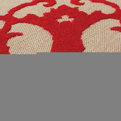 7' X 10' Red Oriental Stain Resistant Indoor Outdoor Area Rug