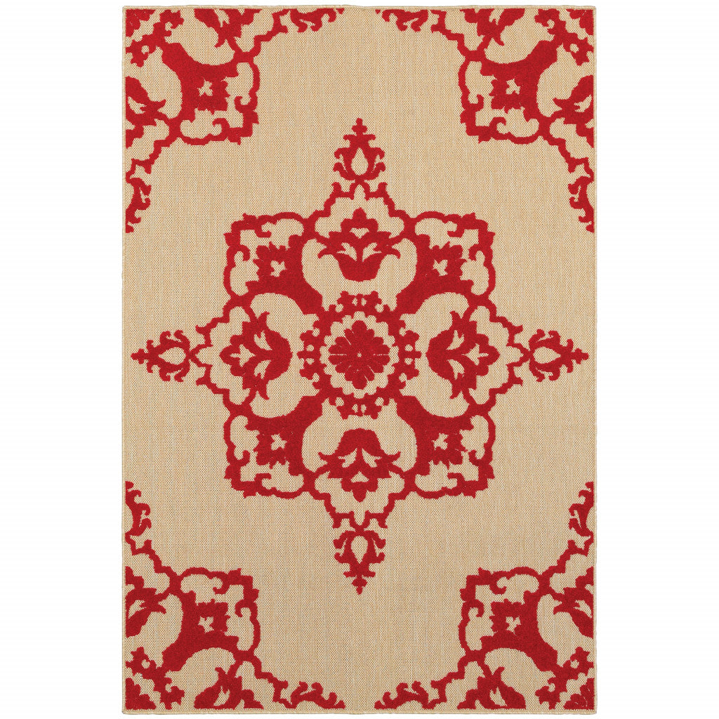 8' X 11' Red Oriental Stain Resistant Indoor Outdoor Area Rug