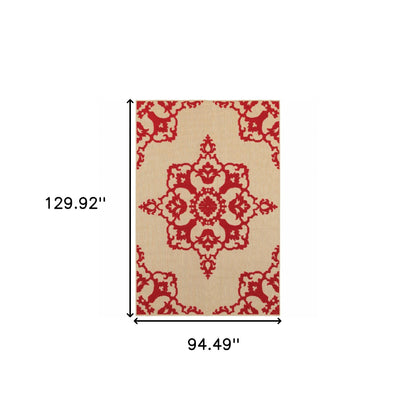 8' X 11' Red Oriental Stain Resistant Indoor Outdoor Area Rug