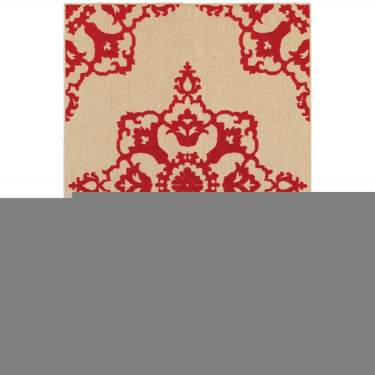 10' X 13' Red Oriental Stain Resistant Indoor Outdoor Area Rug