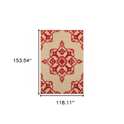 10' X 13' Red Oriental Stain Resistant Indoor Outdoor Area Rug