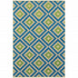 2' X 3' Blue and Beige Geometric Stain Resistant Indoor Outdoor Area Rug