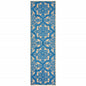 2' X 8' Blue and Beige Oriental Stain Resistant Indoor Outdoor Area Rug