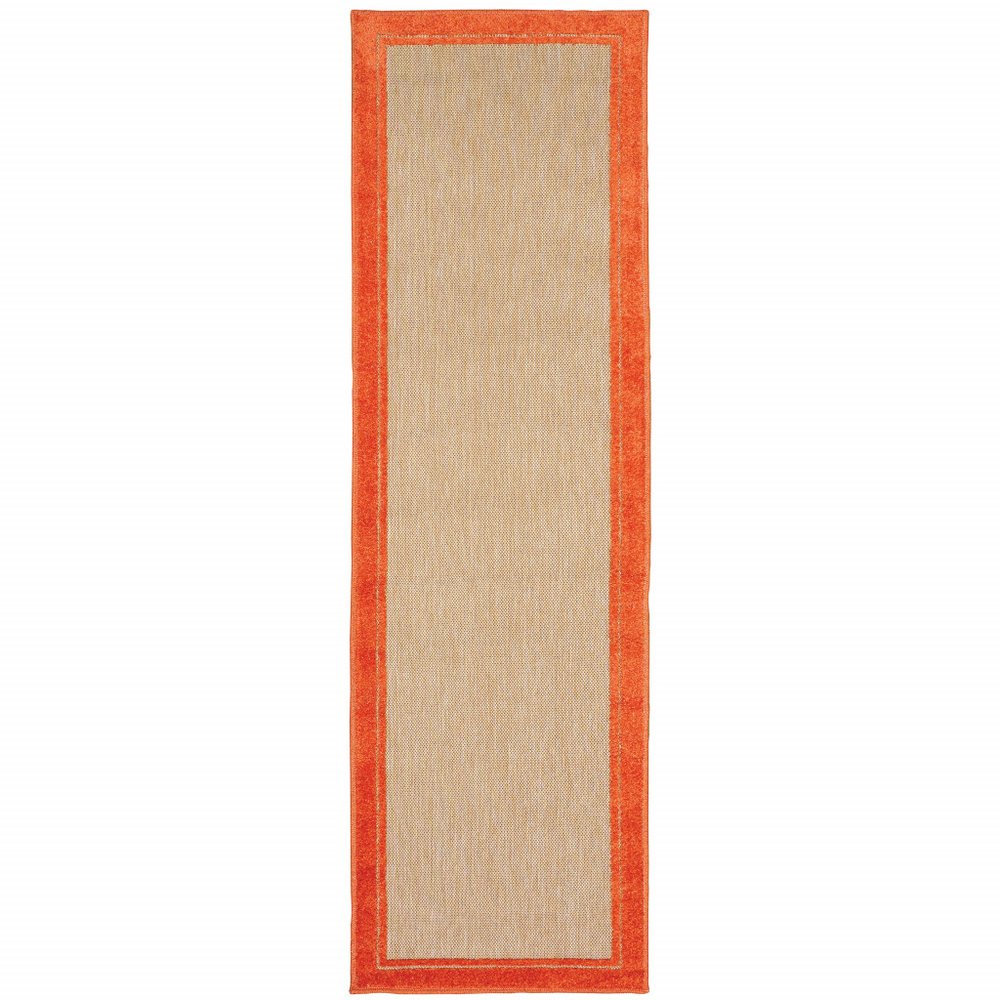 2' X 8' Orange Stain Resistant Indoor Outdoor Area Rug