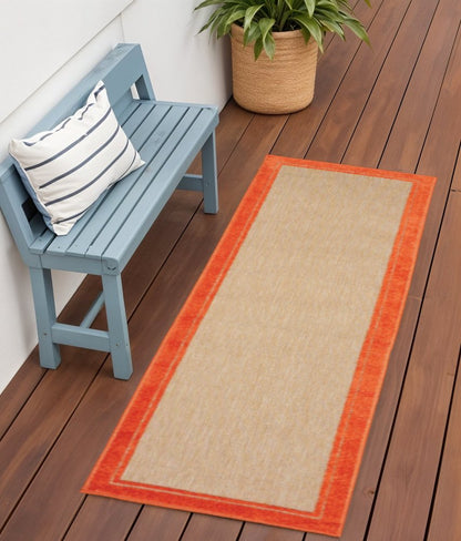 2' X 8' Orange Stain Resistant Indoor Outdoor Area Rug