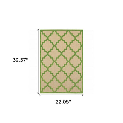 2' X 3' Green Geometric Stain Resistant Indoor Outdoor Area Rug