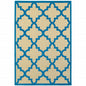 2' X 3' Blue and Beige Geometric Stain Resistant Indoor Outdoor Area Rug