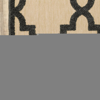 2' X 3' Beige and Black Geometric Stain Resistant Indoor Outdoor Area Rug