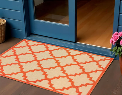 2' X 3' Orange Geometric Stain Resistant Indoor Outdoor Area Rug