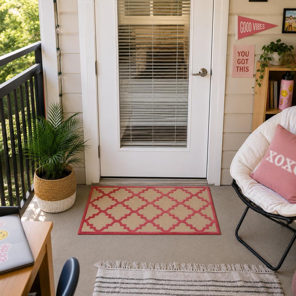2' X 3' Pink Geometric Stain Resistant Indoor Outdoor Area Rug