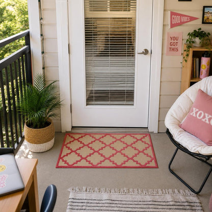 2' X 3' Pink Geometric Stain Resistant Indoor Outdoor Area Rug