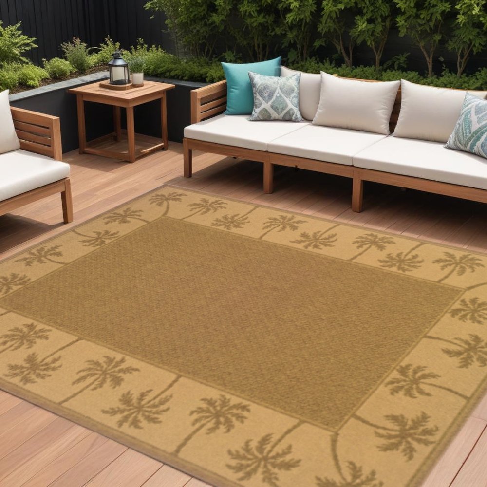 9' X 13' Tan Stain Resistant Indoor Outdoor Area Rug