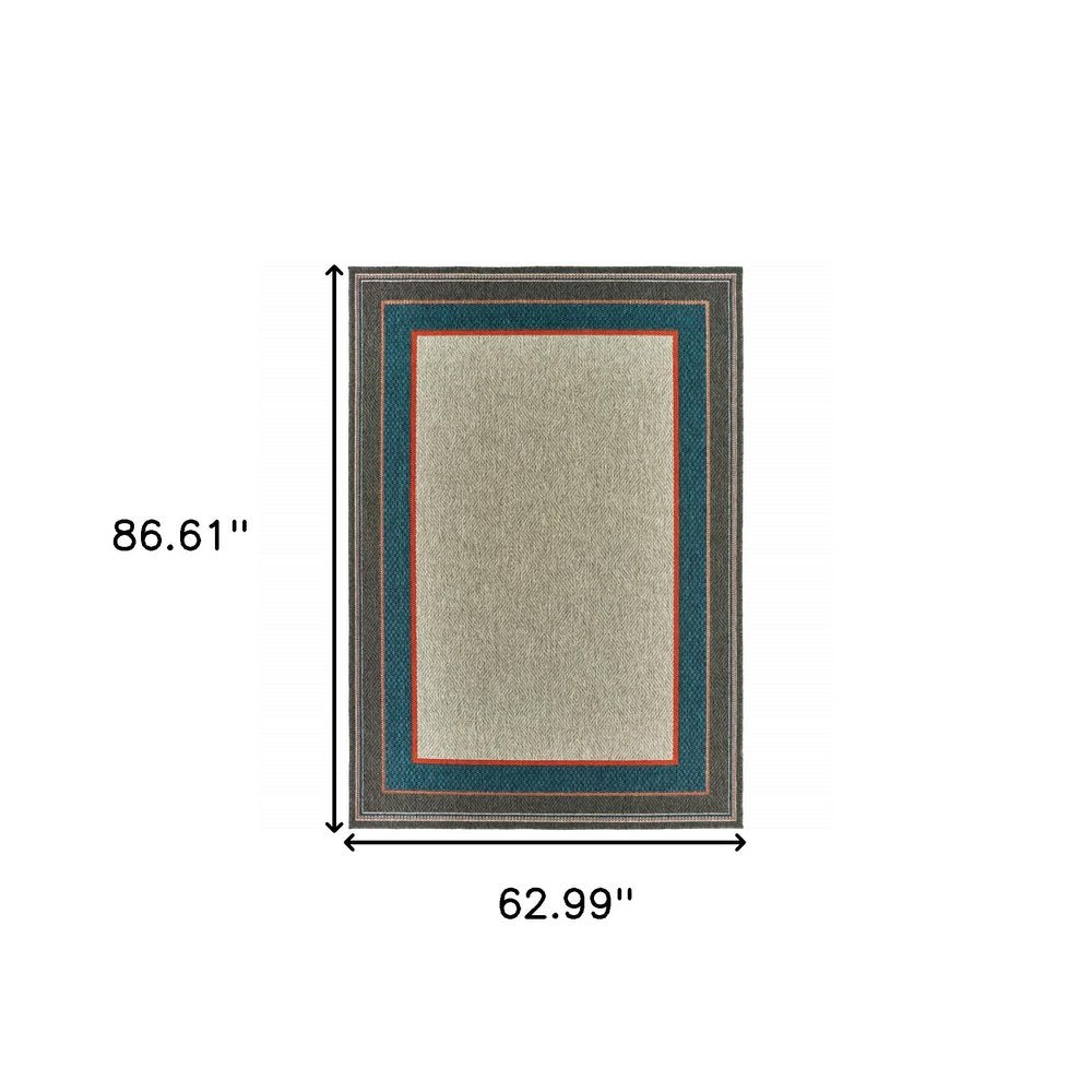 5' X 7' Blue and Gray Stain Resistant Indoor Outdoor Area Rug