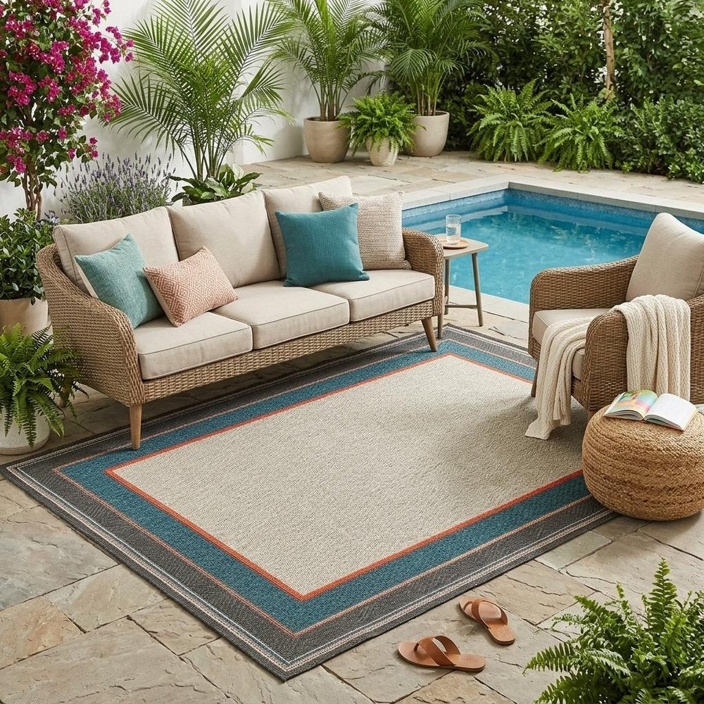 5' X 7' Blue and Gray Stain Resistant Indoor Outdoor Area Rug