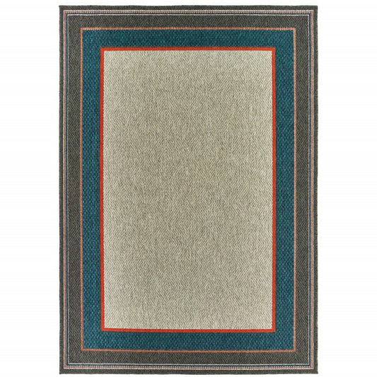 8' X 10' Blue and Gray Stain Resistant Indoor Outdoor Area Rug