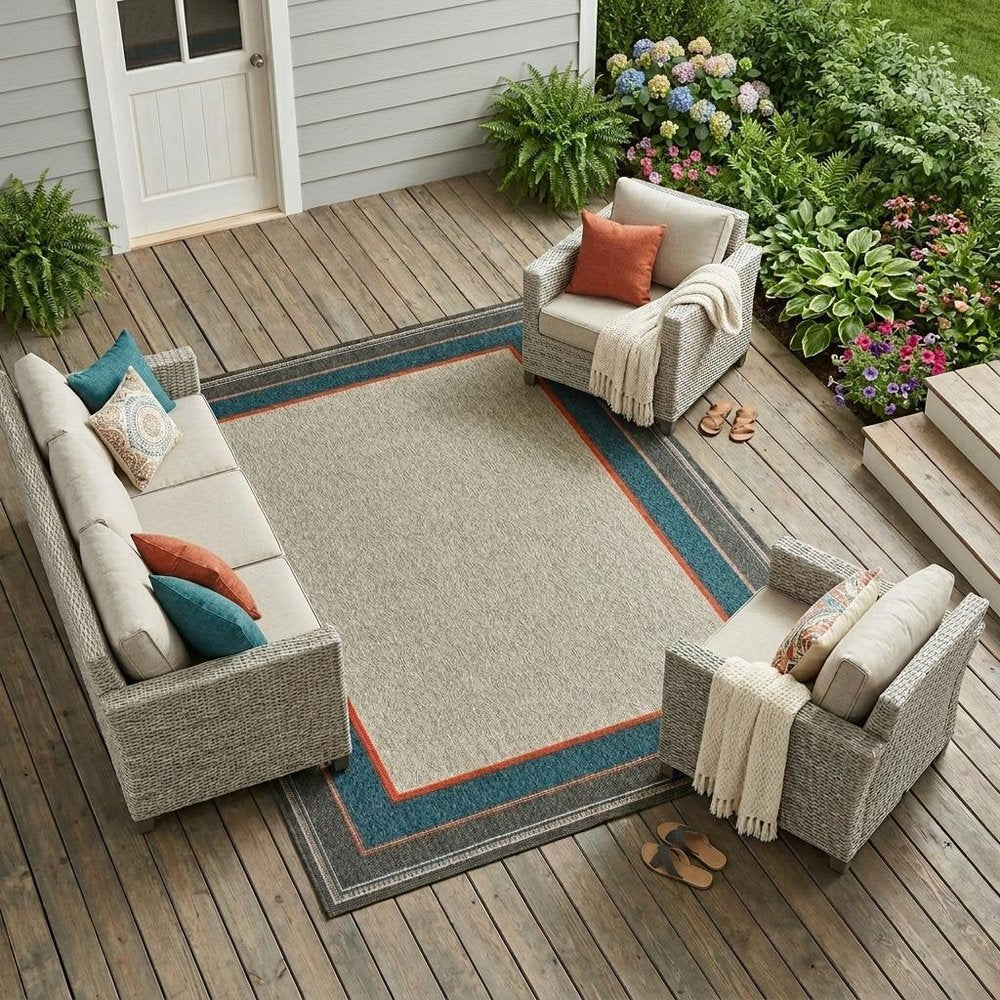 8' X 10' Blue and Gray Stain Resistant Indoor Outdoor Area Rug