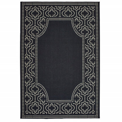 9' X 13' Black and Ivory Stain Resistant Indoor Outdoor Area Rug