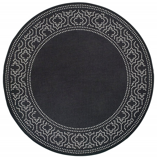 8' X 8' Black And Ivory Round Indoor Outdoor Area Rug
