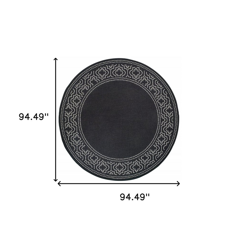 8' X 8' Black And Ivory Round Indoor Outdoor Area Rug