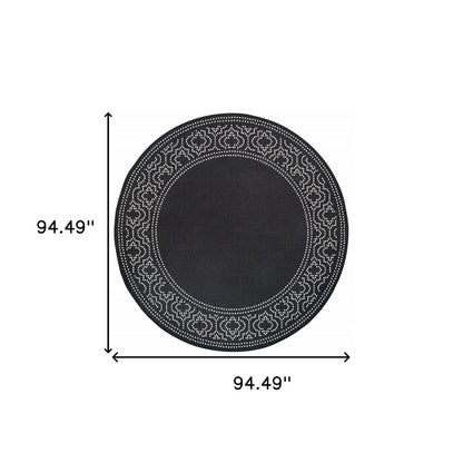 8' X 8' Black And Ivory Round Indoor Outdoor Area Rug
