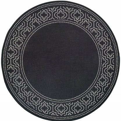 8' X 8' Black And Ivory Round Indoor Outdoor Area Rug