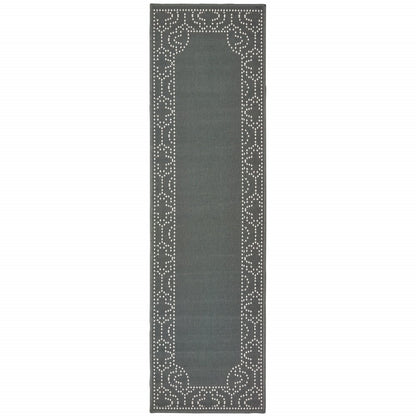 2' X 8' Gray and Ivory Stain Resistant Indoor Outdoor Area Rug