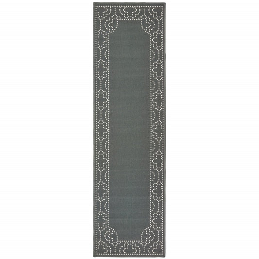2' X 8' Gray and Ivory Stain Resistant Indoor Outdoor Area Rug