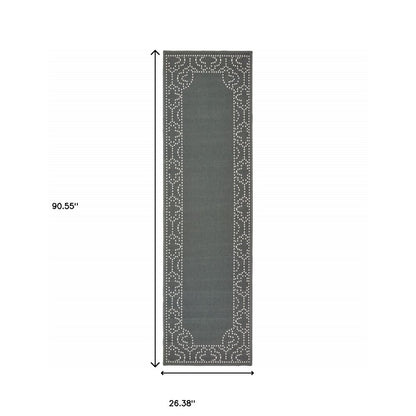 2' X 8' Gray and Ivory Stain Resistant Indoor Outdoor Area Rug