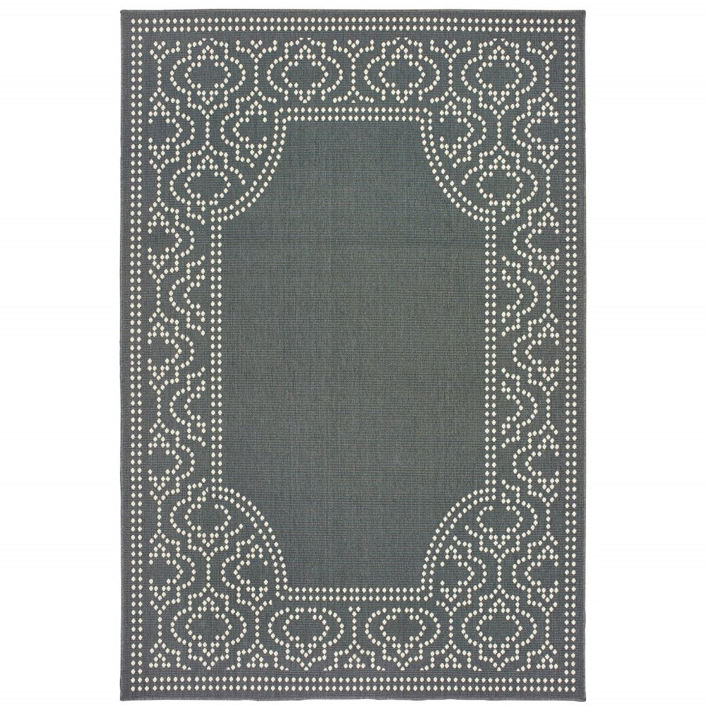 5' X 8' Gray and Ivory Stain Resistant Indoor Outdoor Area Rug