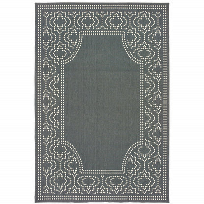 7' X 10' Gray and Ivory Stain Resistant Indoor Outdoor Area Rug