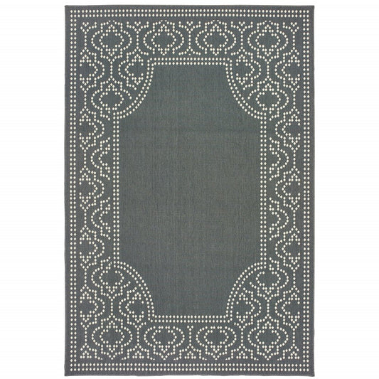 7' X 10' Gray and Ivory Stain Resistant Indoor Outdoor Area Rug