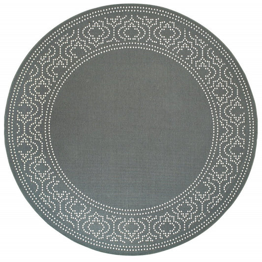 8' X 8' Gray and Ivory Round Stain Resistant Indoor Outdoor Area Rug