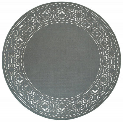8' X 8' Gray and Ivory Round Stain Resistant Indoor Outdoor Area Rug