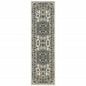 2' X 8' Ivory and Blue Oriental Stain Resistant Indoor Outdoor Area Rug