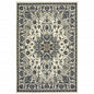 7' X 10' Ivory and Blue Oriental Stain Resistant Indoor Outdoor Area Rug