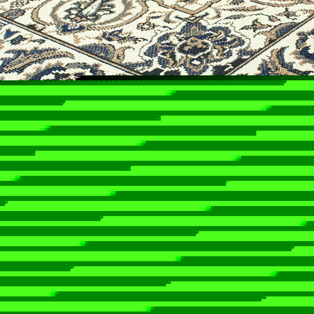 7' X 10' Ivory and Blue Oriental Stain Resistant Indoor Outdoor Area Rug