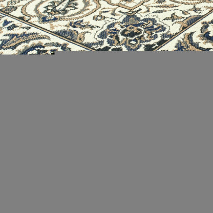 7' X 10' Ivory and Blue Oriental Stain Resistant Indoor Outdoor Area Rug