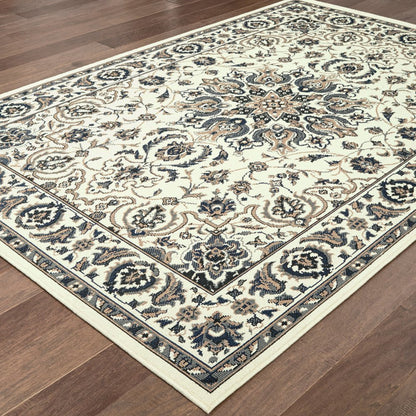 9' X 13' Ivory And Blue Oriental Indoor Outdoor Area Rug