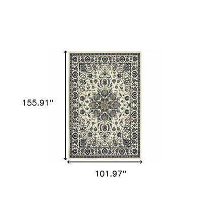 9' X 13' Ivory And Blue Oriental Indoor Outdoor Area Rug