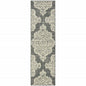 2' X 8' Gray and Ivory Oriental Stain Resistant Indoor Outdoor Area Rug