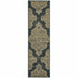 2' X 8' Black and Tan Oriental Stain Resistant Indoor Outdoor Area Rug