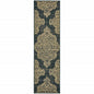 2' X 8' Black and Tan Oriental Stain Resistant Indoor Outdoor Area Rug