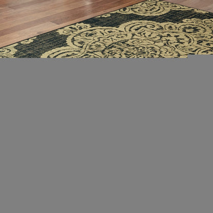 7' X 10' Black and Tan Oriental Stain Resistant Indoor Outdoor Area Rug