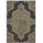 9' X 13' Black and Tan Oriental Stain Resistant Indoor Outdoor Area Rug