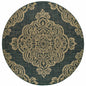 8' X 8' Black and Tan Round Oriental Stain Resistant Indoor Outdoor Area Rug