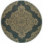 8' X 8' Black and Tan Round Oriental Stain Resistant Indoor Outdoor Area Rug
