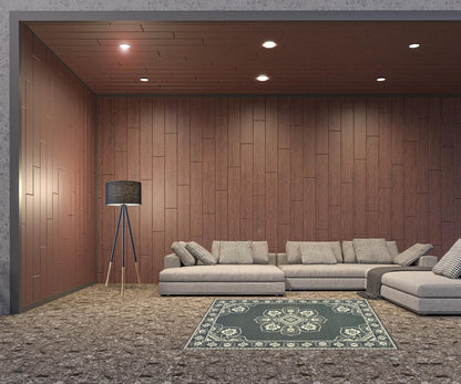 5' X 8' Gray and Ivory Oriental Stain Resistant Indoor Outdoor Area Rug