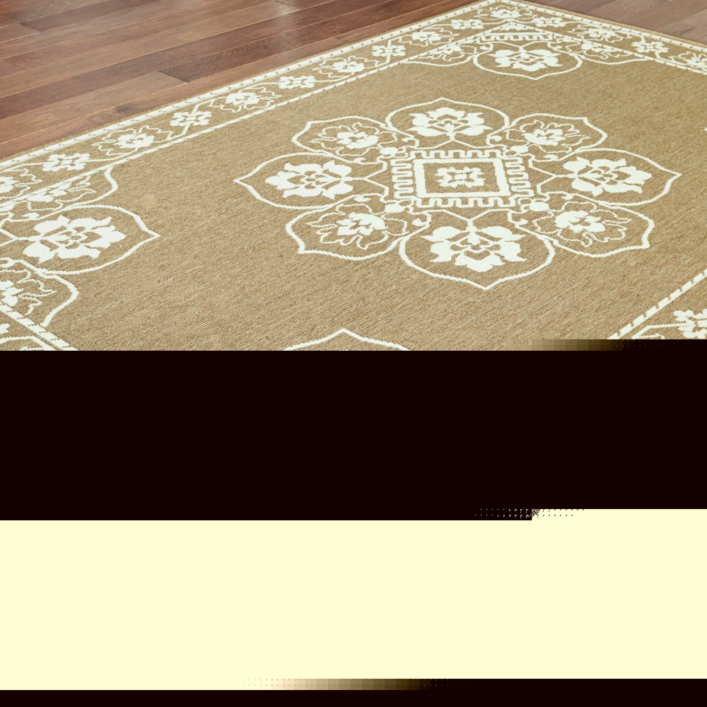 8' X 11' Tan Oriental Stain Resistant Indoor Outdoor Area Rug