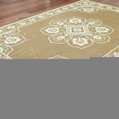 8' X 11' Tan Oriental Stain Resistant Indoor Outdoor Area Rug